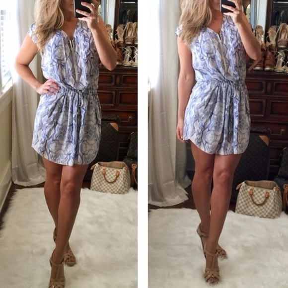 Rebecca Taylor Blue and White python snake print 100% silk dress - Picture 1 of 7